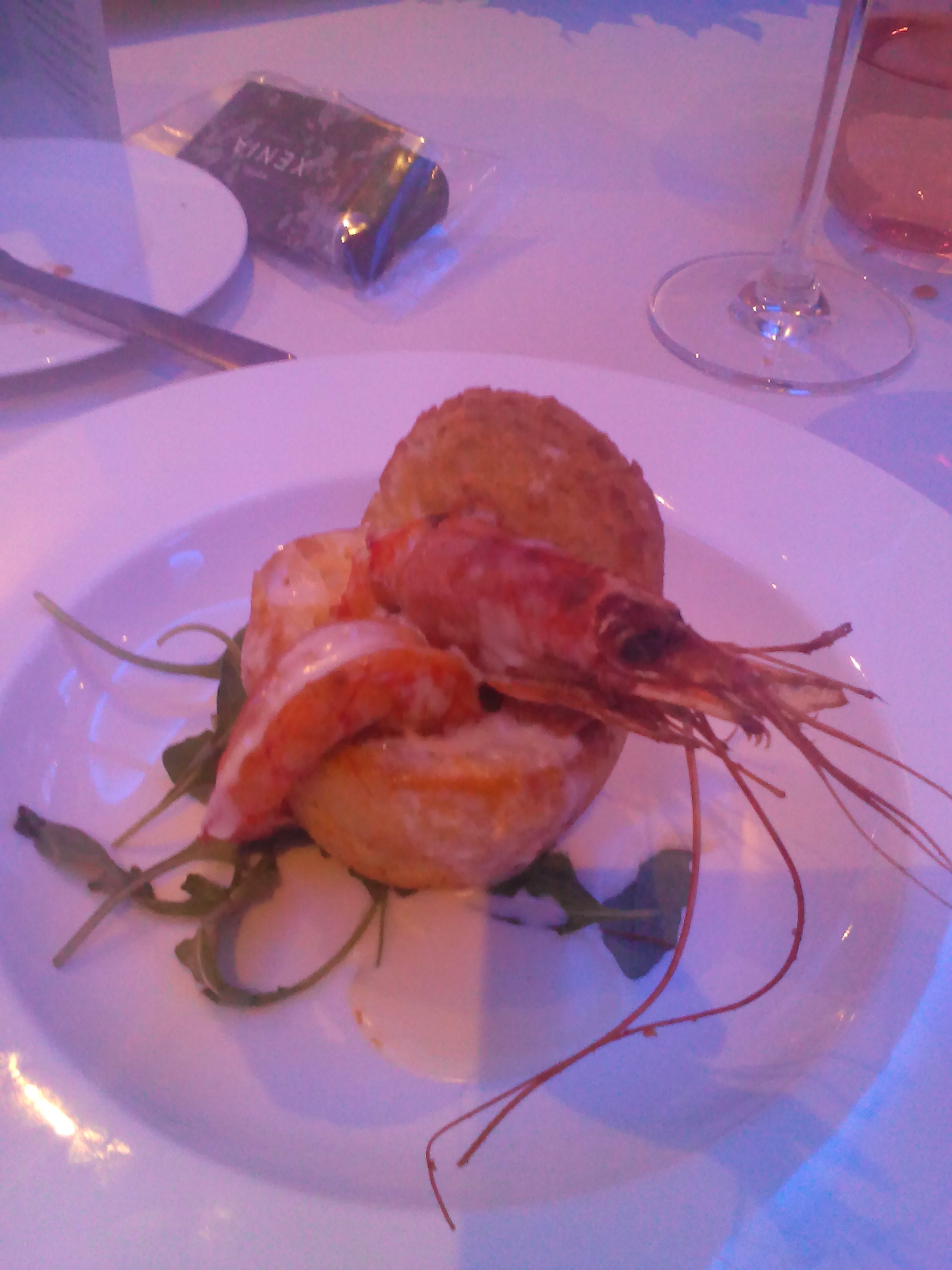Evoluzione Restaurant London Cheese bread with royal prawn, rocket and pecorino