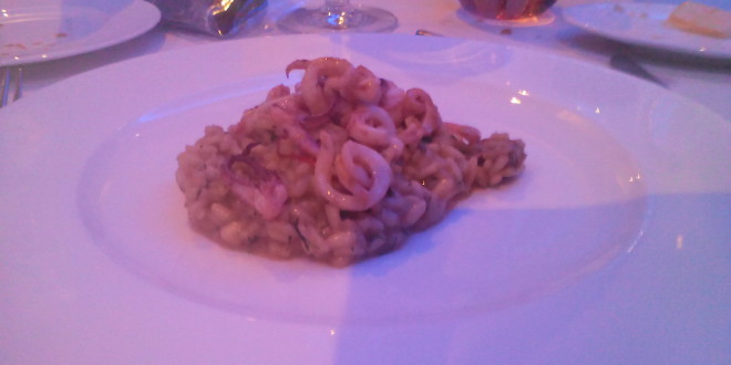 Risotto with fennel and walnuts roasted squid at Hotel Xenia London
