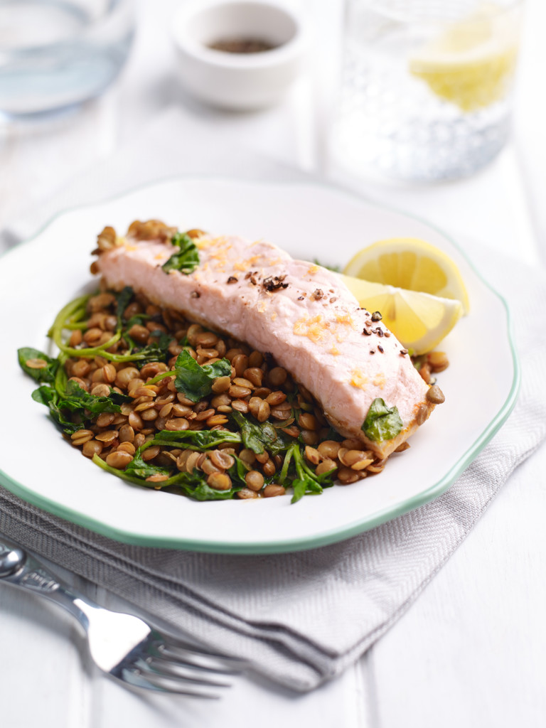 Chilli Salmon with Lentils & Watercress