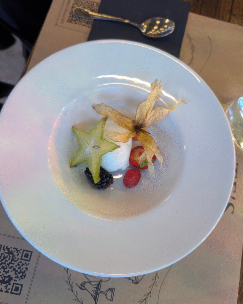 Tangy lemon sorbet dessert at Mate’s Restaurant in Clapham South.
