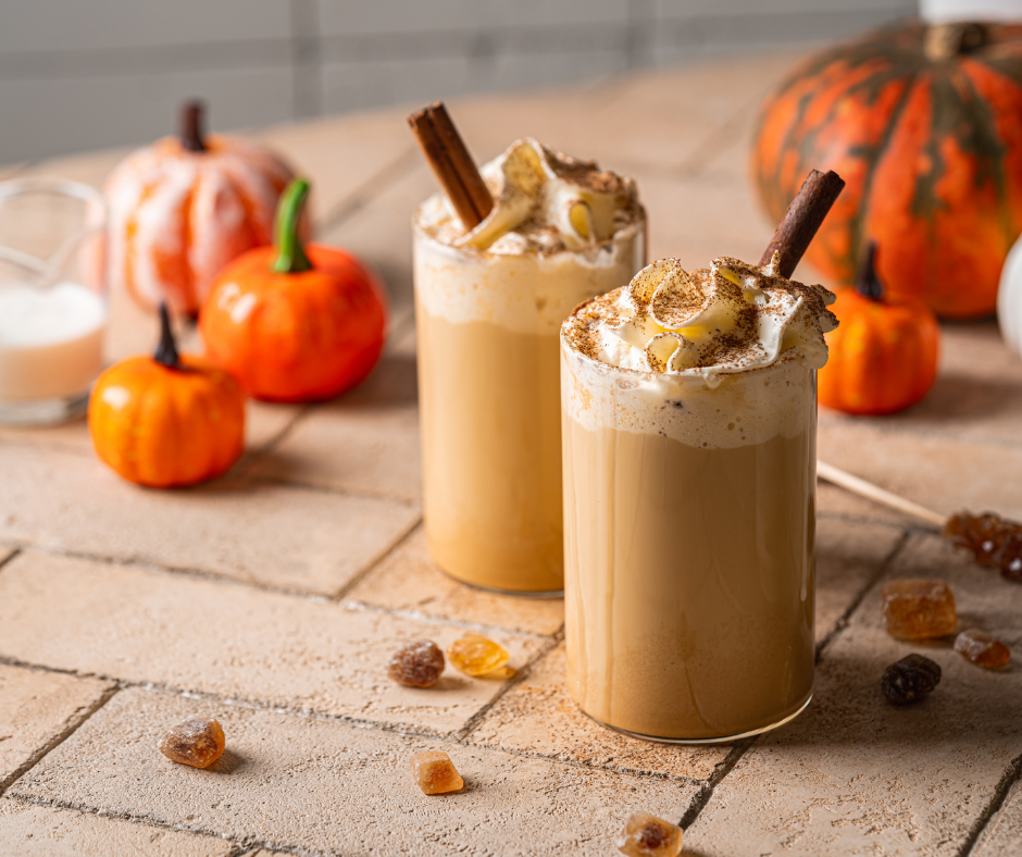 Pumpkin Spice Caramel Macchiato with caramel drizzle