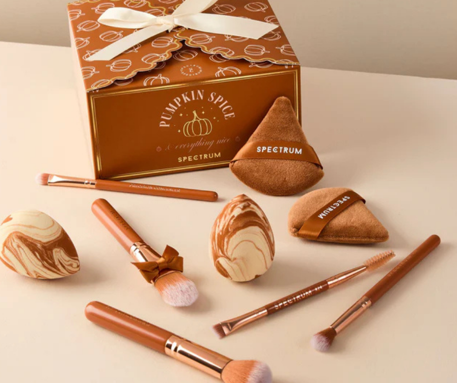 Spectrum Pumpkin Spice themed makeup brushes and sponge