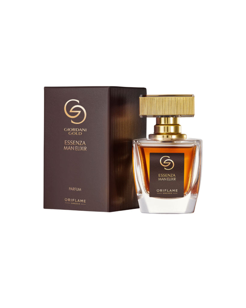 Oriflame Giordani Gold Essenza Man Elixir parfum bottle for men.
