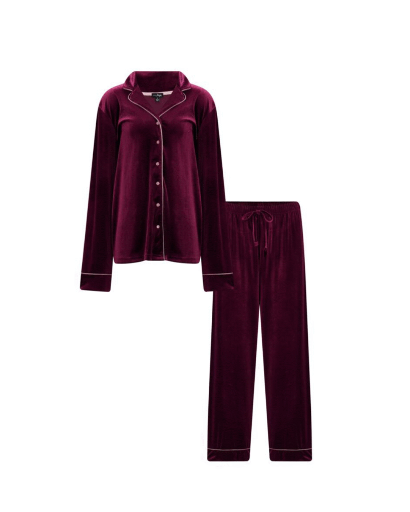 Pour Moi velour contrast-trim pyjama set in a soft, cosy fabric.