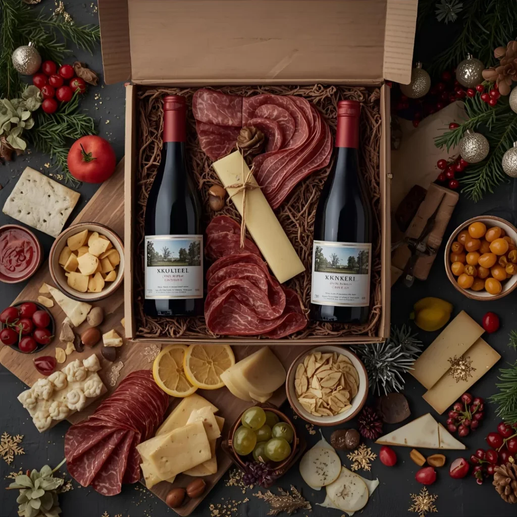 Lovers Box Christmas Edition with wines and festive treats.