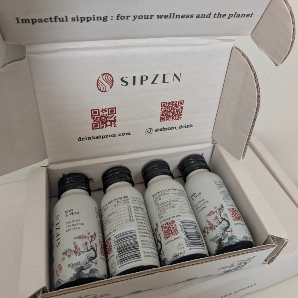 SipZen Kiwi & Pear Wellness shot with ginseng and sea moss