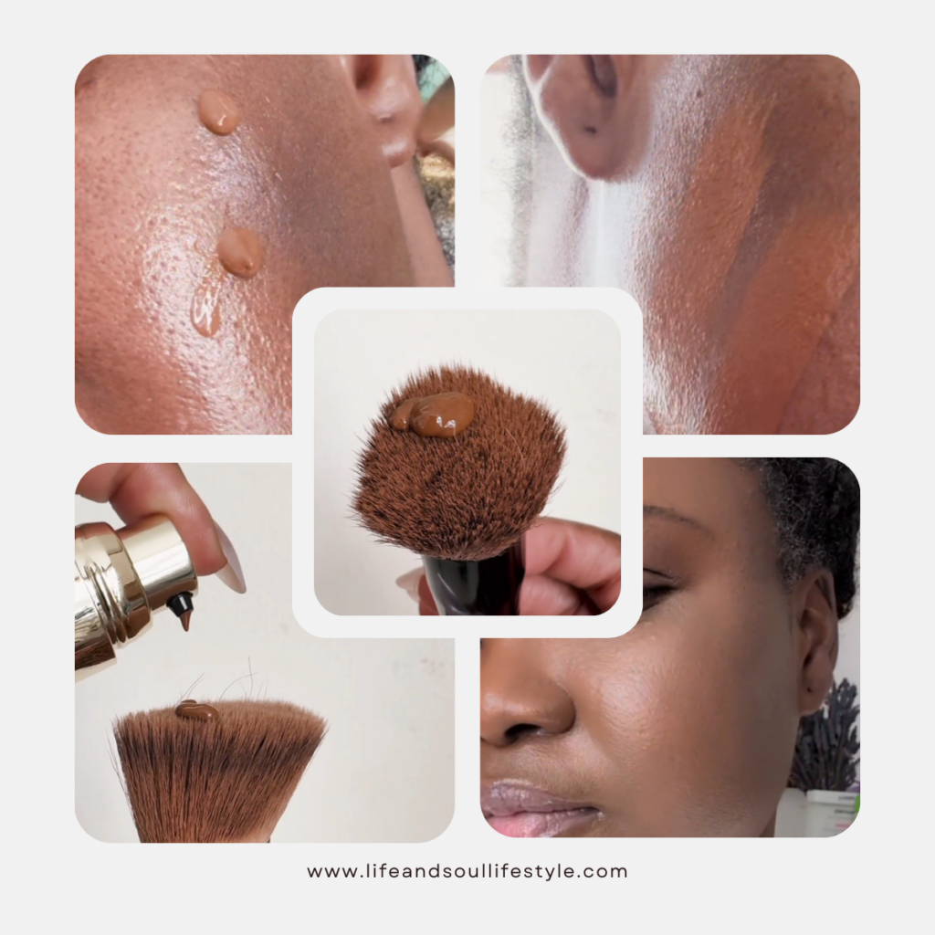 SUQQU THE LIQUID FOUNDATION e shade 265 blended into skin showing luminous finish